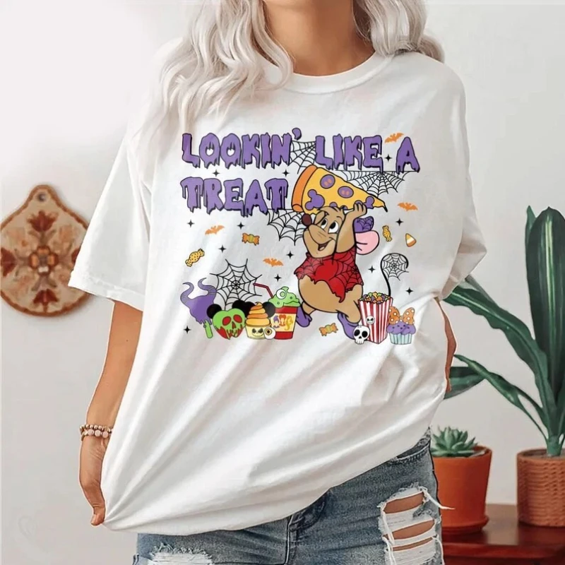 

Disney Cute Cinderella Cartoon Style Halloween T-shirt New Casual Fashion Male and Female Couple Street Wear