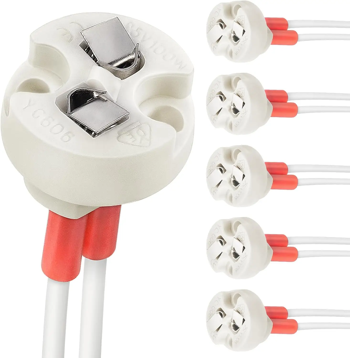 G4, GU5.3 Bi-Pin Ceramic Base Socket, MR16, MR11 Halogen Incandescent LED Bulb Holder Wire Connector (6pcs)