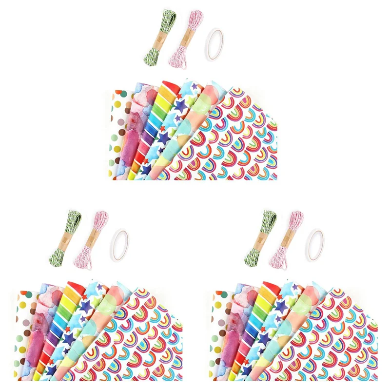3X ورق تغليف عيد ميلاد قوس قزح، هدية للأطفال قابلة لإعادة التدوير لعيد الميلاد للنساء والفتيات والأولاد، لجميع مناسبات تزيين الهدايا