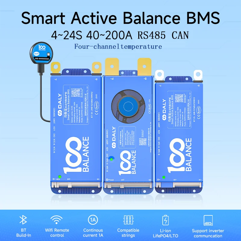 DALY BMS 40A 60A 100A 150A 200A 4A-24S equilibrio activo BT RS485 CANBUS 4S-8S 8S-17S 8S-24S para Lifepo4 3,2 V Li-ion 3,7 V LTO 2,2 V