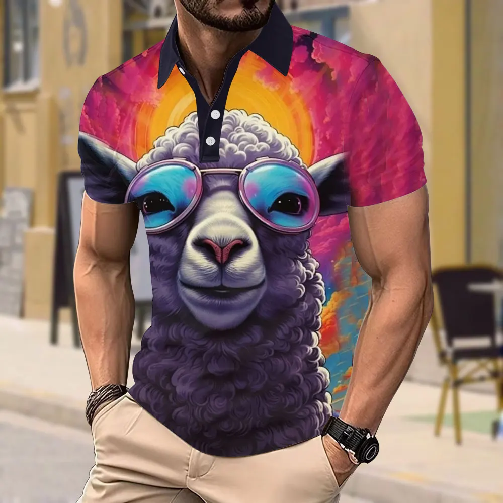 New Summer Men's Polo Shirt New Animal 3d Printed Short Sleeve T-shirt Casual Button Short Sleeve Top Large Size Men's Clothing