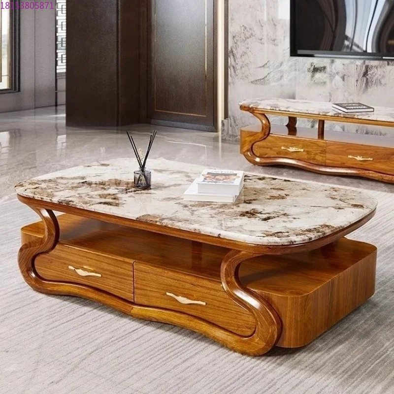 

Новый китайский журнальный столик из черного дерева, комбинация ТВ-шкафа для дома, гостиной, роскошный современный мрамор из массива дерева