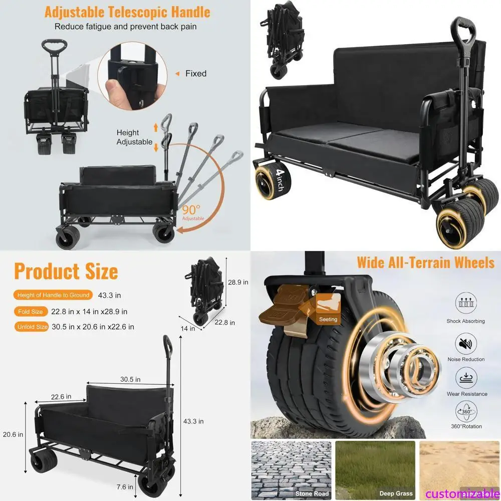 

Expandable Folding Utility Wagon with 240L Storage and 560LB Load Capacity for Outdoor Activities and Heavy-Duty Grocery Hauling