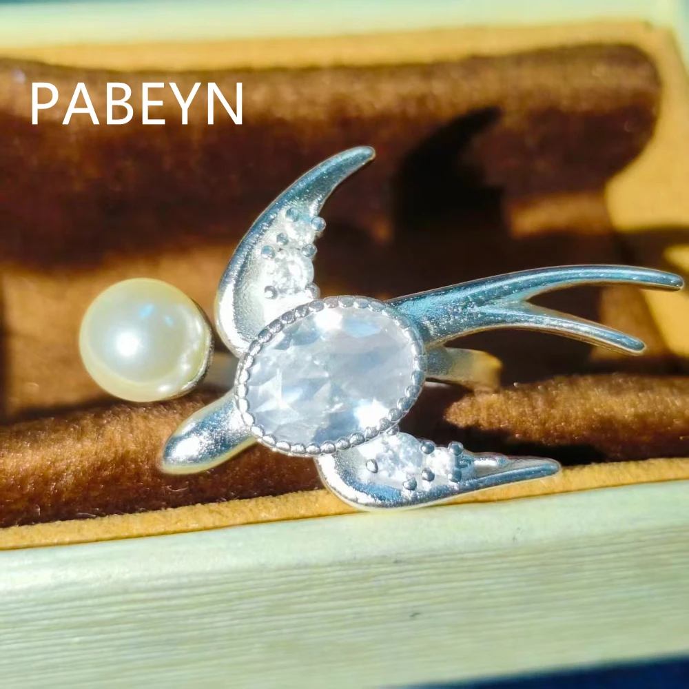 925 Sterling Silver Fashion Premium Brushed Swallow Pearl Opening Ring Birthday Party Anniversary Gift