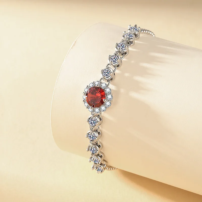 PT950 Luxury Fashion Multi-purpose Ultra-Shiny Full-Diamond Red Flower Hand Chain - Exquisite and Simple Design