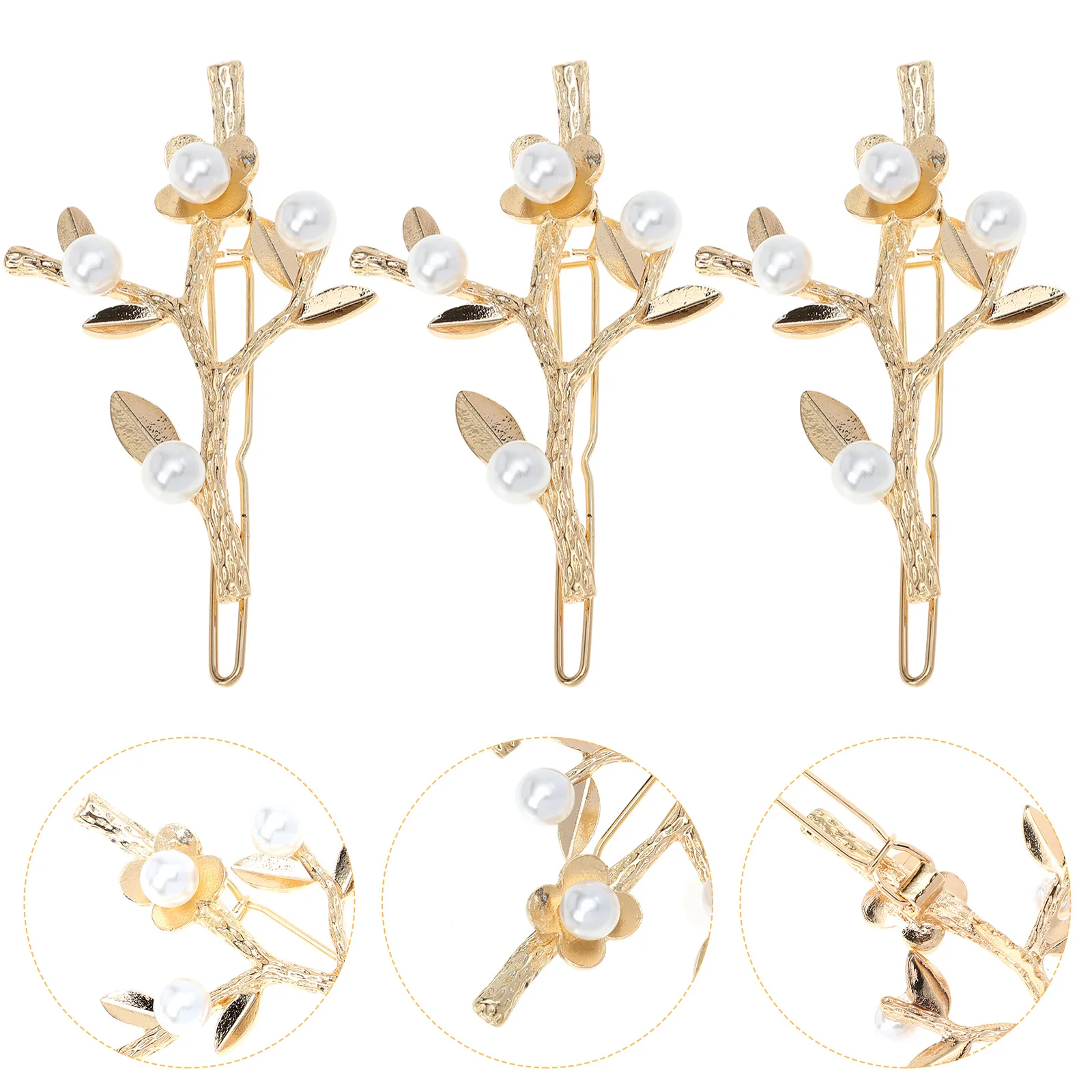 

3pcs Pearl Hair Clips Floral Branch Barrettes Alloy Metal Accessories Wedding Party Hairstyle Stylish Headdress