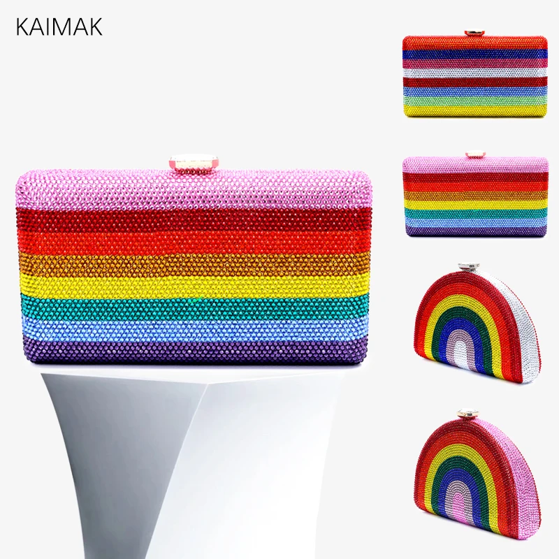 

European and American style rainbow color hand held evening party bag for women Clutch oval wedding party bag