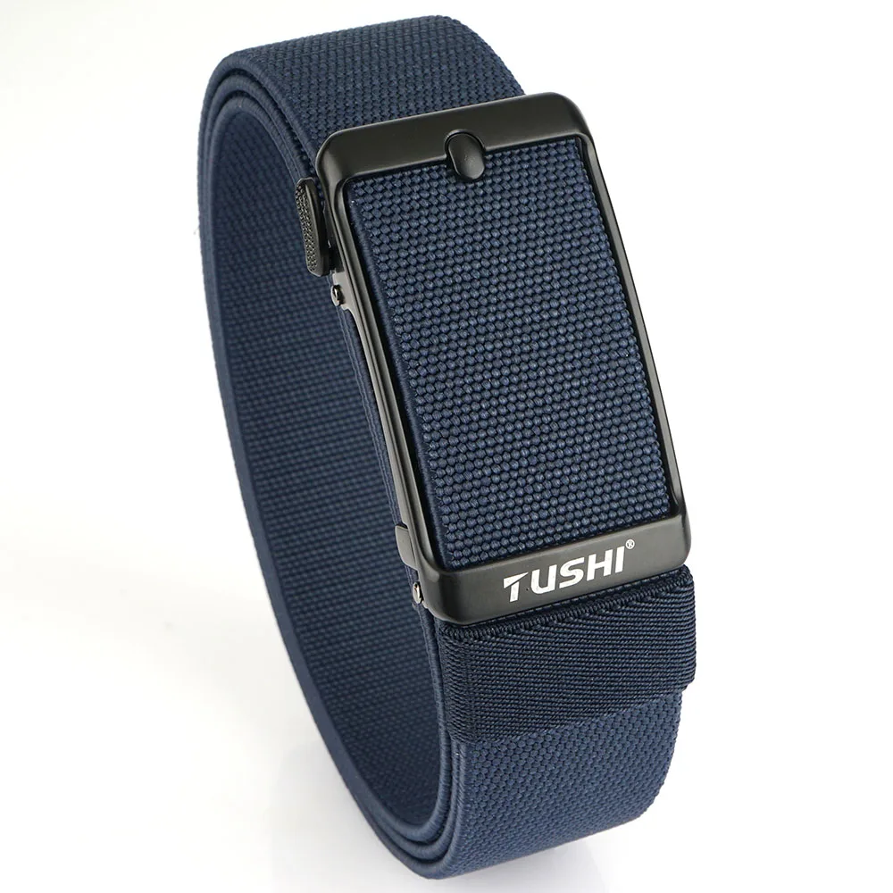 TUSHI New Elastic Belt For Men Automatic buckle Alloy Quick Release Strong Outdoor Casual Belt Tight Nylon Stretch Waistband