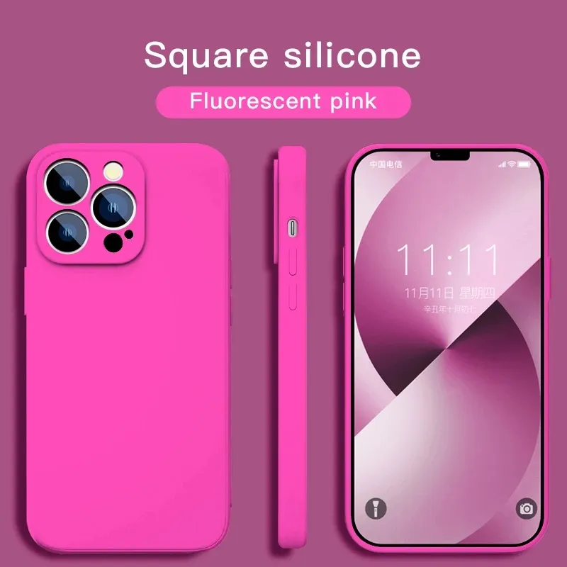 Coque de téléphone carrée en silicone liquide pour iPhone, coque souple, coque de luxe officielle, iPhone 15 14 13 12 11 Pro Mini Max Poly Plus SE 2020