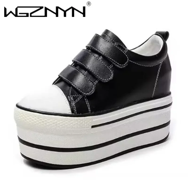 

Top quality 12cm Genuine Leather New Luxury Women Shoes Platform Heel Platform Sneakers Fashion Wedge Women Leather Shoes Casual