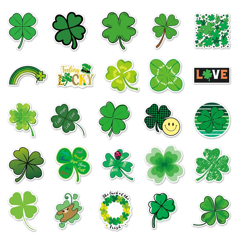 10/30/50PCS Four-leaf Clover Cartoon Lucky Plant Graffiti Waterproof Sticker Creative Trend Personality DecalSkateboardWholesale