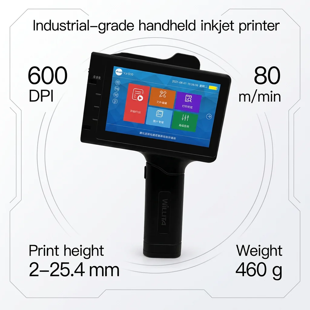 Portable Handheld Inkjet Printer 25.4mm Multi-Material Serial Number & Logo QR Code Barcode & Date Batch Printing