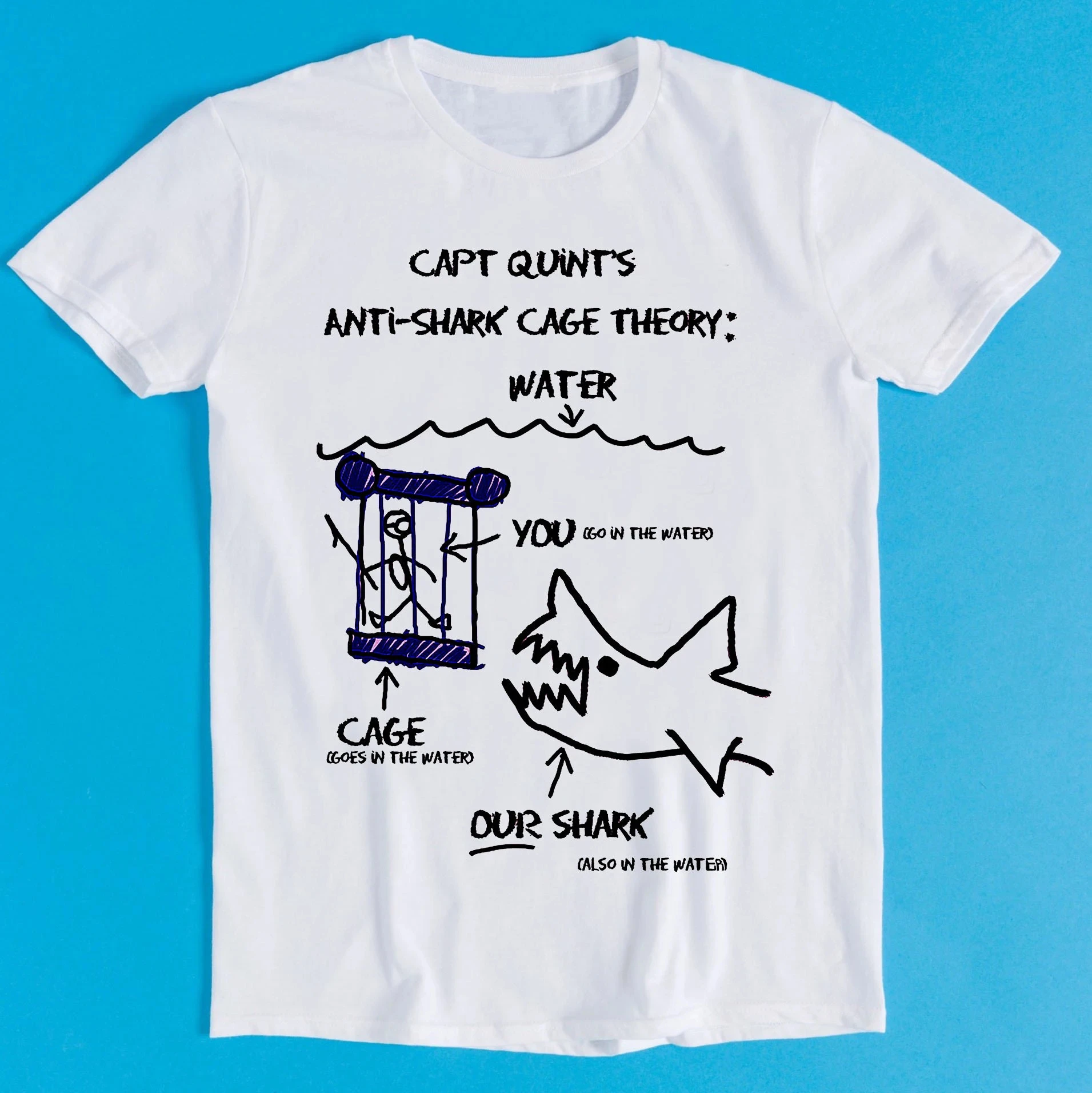 Best Selling Jaws Paws Capt Quints Anti Shark Cage Theory Water Funny Art Drawing Gamer Cult Meme Movie Music Gift Tee T Shirt