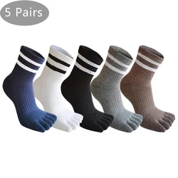 5 Pairs Man Toe Sport Socks Striped Compression Thick Cotton Deodorant Simple Solid Soft Elastic 5 Finger Short Socks 4 Seasons