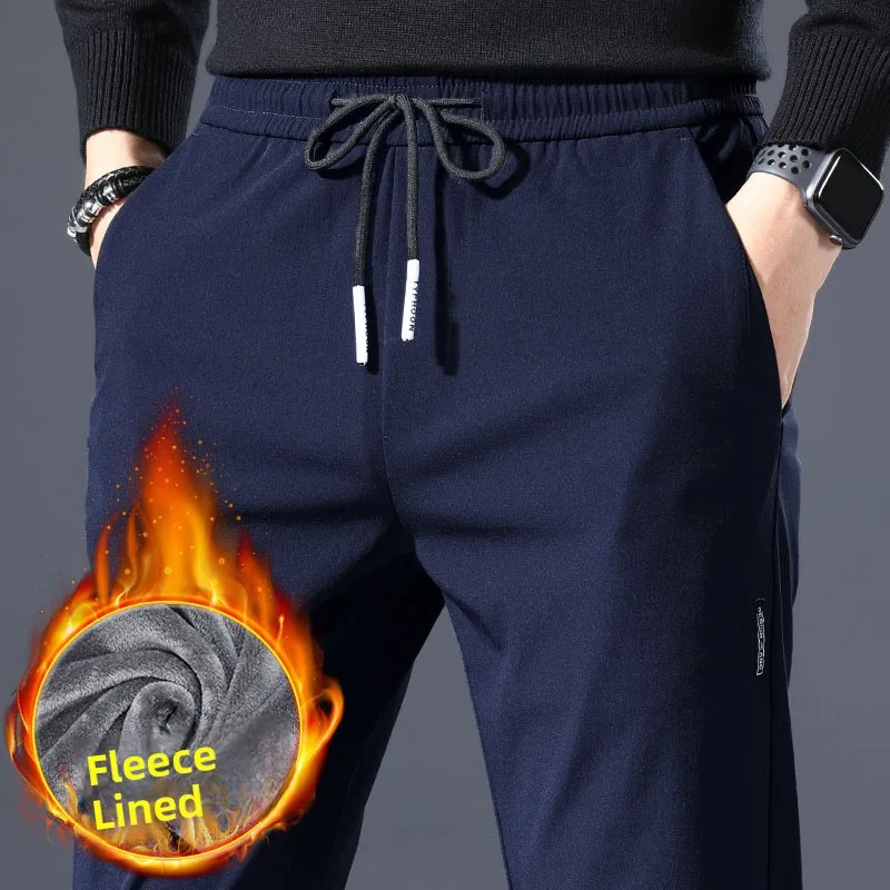 Fashionable Fleece Lined Straight Leg Men's Casual Pants Sporty Style Polyester Fiber Warm mid Waist Autumn Winter Spring Tro...