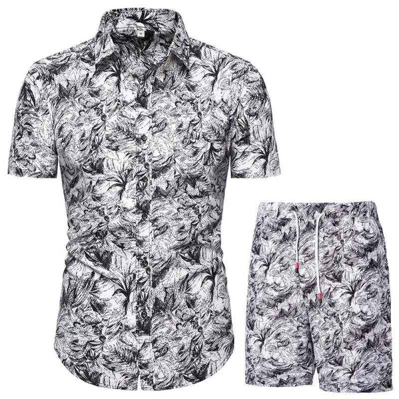 Sommer Set Männer Shorts Set Floral Print Hawaiian Shirt und Shorts Beach Wear Urlaub Kleidung Vocation Outfit Männlichen Zwei Stück set