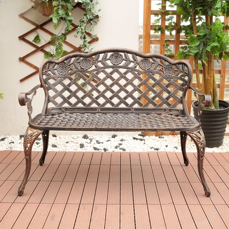

Cast aluminum park chair outdoor bench aluminum alloy square garden seat backrest courtyard villa high-end leisure chair
