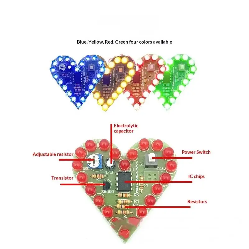 Heart Shape Breathing Lamp Kit Electronic DIY LED Light 4V 6V Soldering Board for School Competition Kits