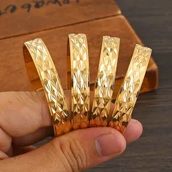 4Pcs 18k 8mm Width 45MM 55MM 65MM 70MM Dubai Baby Cute Bangles For Girl Jewelry Gold Color Bangles Girls Birthday Jewelry Gifts
