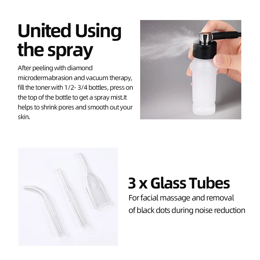ماكينة تجميل الماسات الدقيقة ، بخاخ ماء ، جهاز فراغي للتقشير ، أداة تقشير الوجه السوداء المضادة للتجاعيد ، 3 في 1 #5