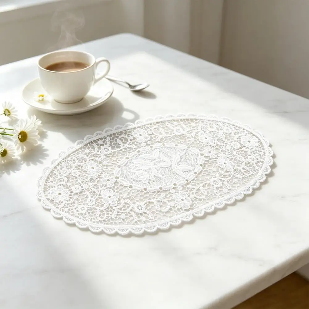 Lace Placemats for Dining Table Vintage Floral Doilies for Tea Trays Elegant White Lace Doily Placemat Handmade for Home