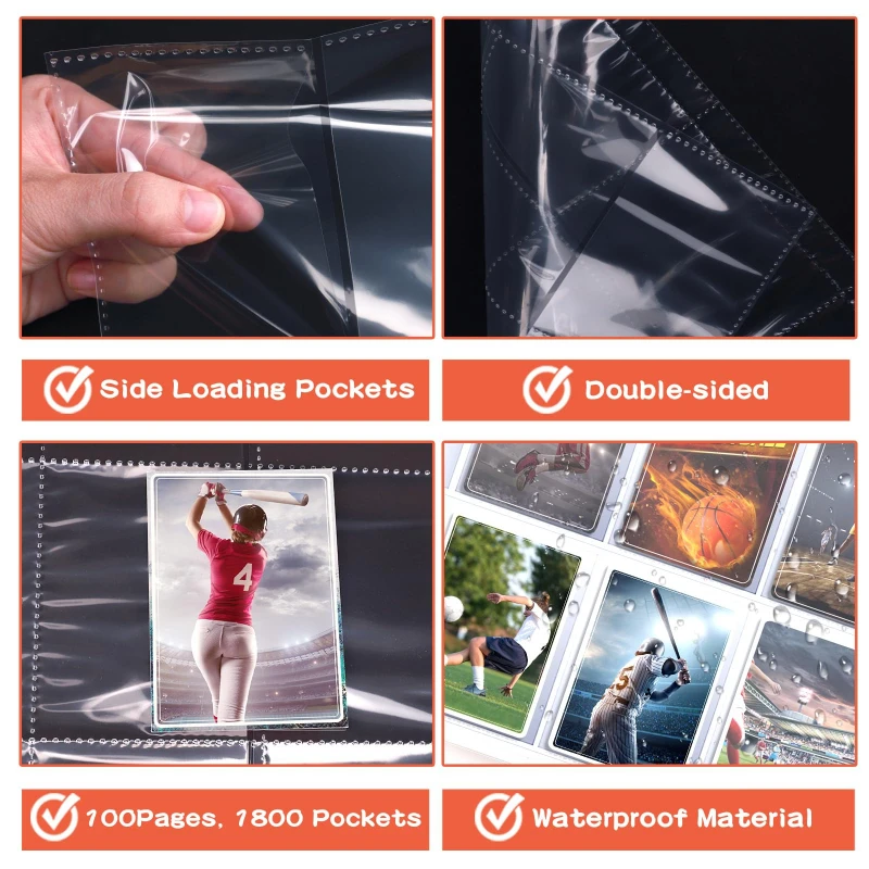 Afbeelding 6: A4 3-gat 10 STKS 9-pocket Bindmiddel Dubbelzijdig Trading Card Bindmiddel Mouw Paginabeschermer voor 3 Ringknop Bindmiddel voor Sport, Spel
