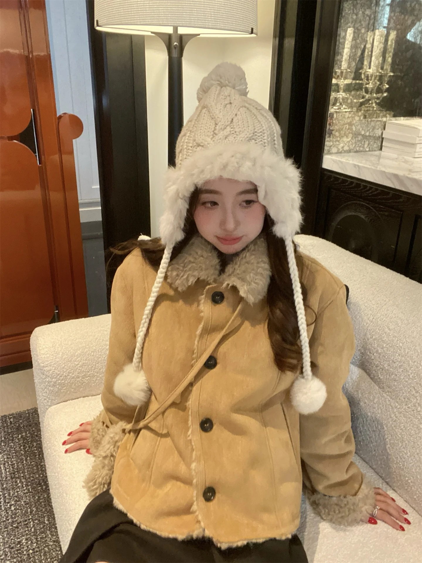 RREPEAT2025 Autumn Winter ort Sle Suede Leather Fur Inteated Jaet Eco Friendly Fur Collar Upturned Ladies Outerwear