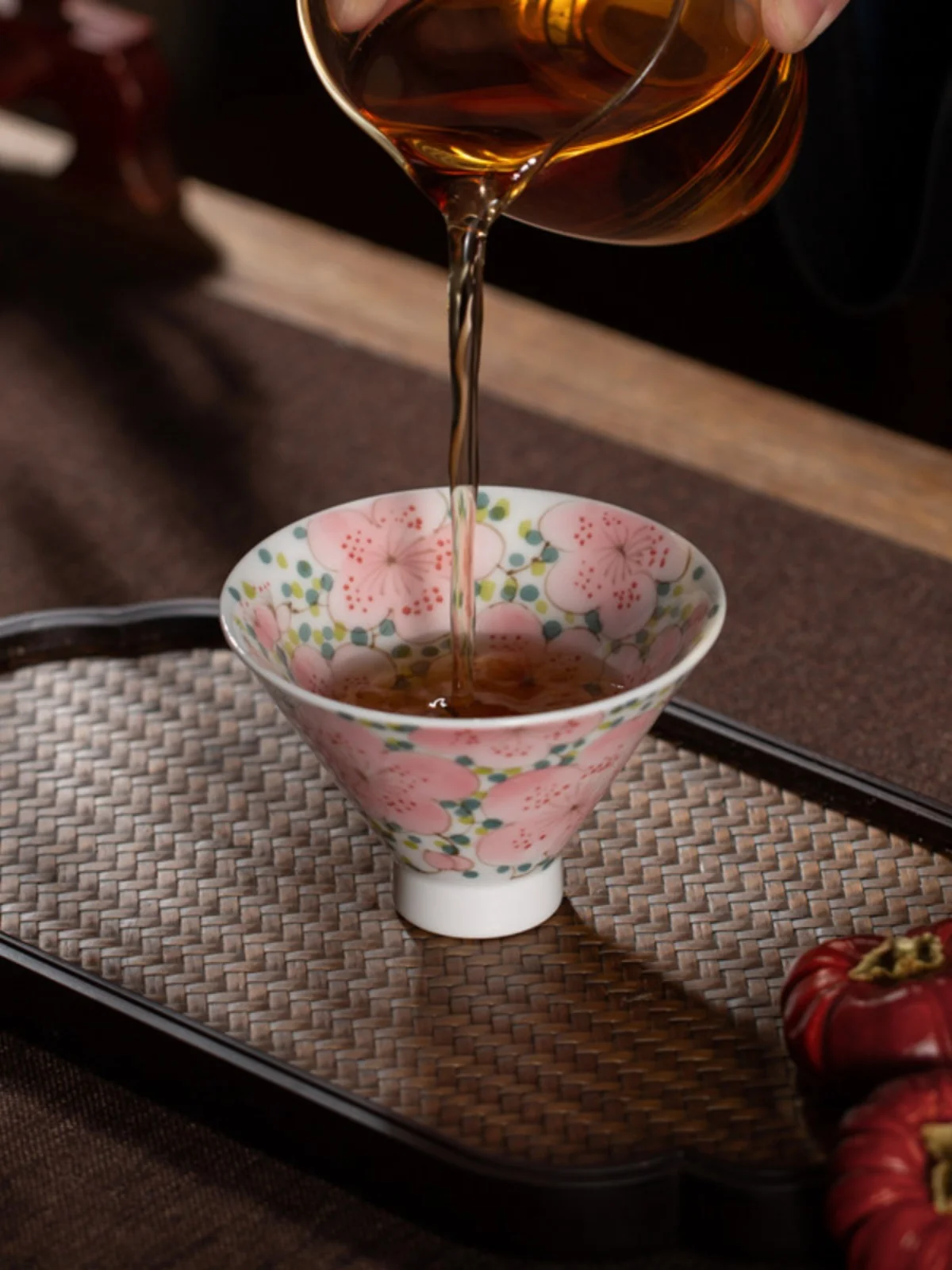 

Hand-Painted Cerc Tea Cup Jingdezhen Underglaze Five Colors Plum Blossom Hat Lid Small Fre Sle Tea Set for Drinking Tea