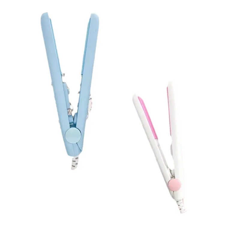 Mini Hair Straightener and Curler 2 in 1 Portable Flat Iron for Bangs Styling Tool Ceramic Plate Electric Hair Crimper