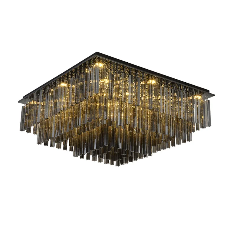Modern Square Smoke Gray Crystal Ceiling Lamp Crystal Chandelier Is Suitable for Living Room,Villa, Lobby, Hotel Indoor Lighting