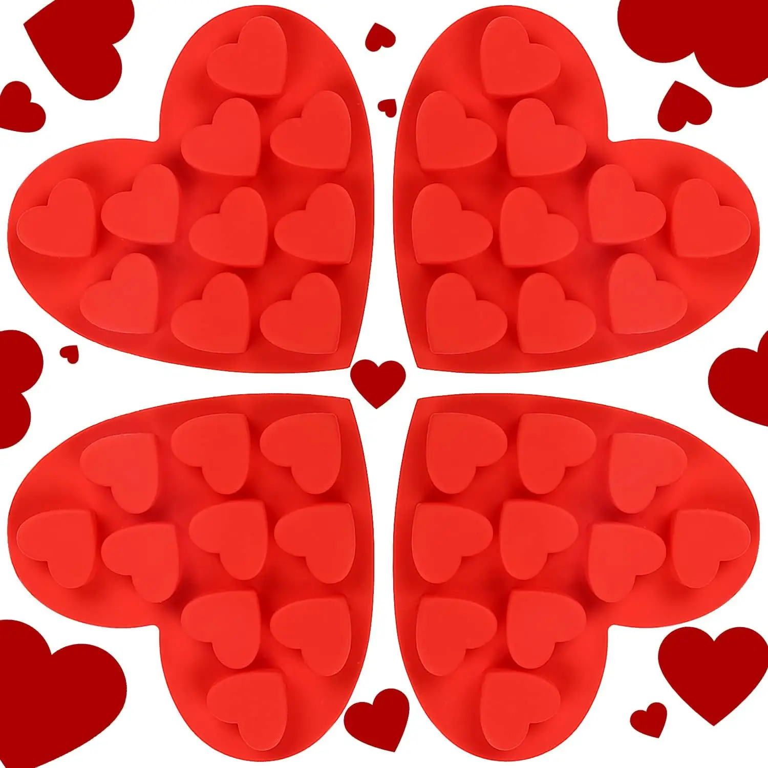 

4 Pack Heart Silicone Molds Valentine's Day for Baking 1.2in Heart Molds for Chocolate Cake Jelly Soap Mould Candy Making