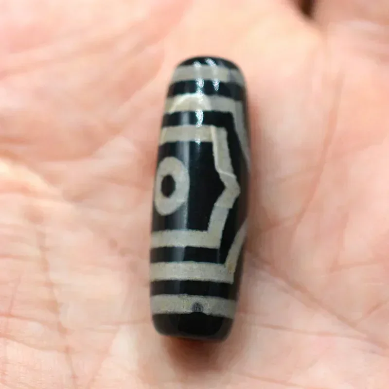 FLTMRH  30mm Vintage Jewelry Buddhist Bead Natural Tibetan Dzi Agates Stone Beads Tiger Teeth Pattern Dark Brown Antique Agates