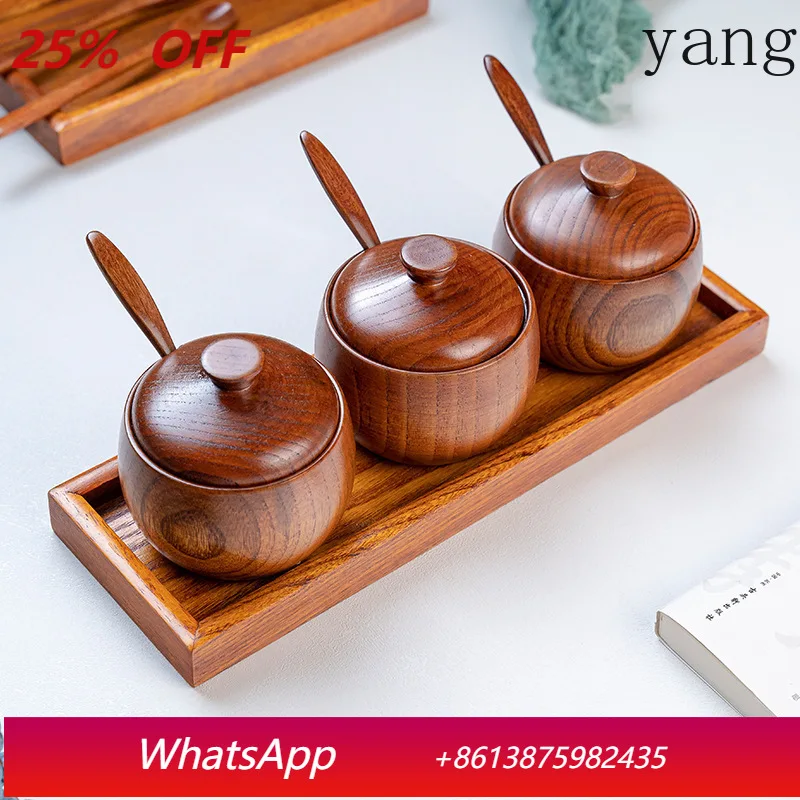 

LH Seasoning Jar Home Kitchen Vintage Wooden Spice Jar Seasoning Box Solid Wood with Lid