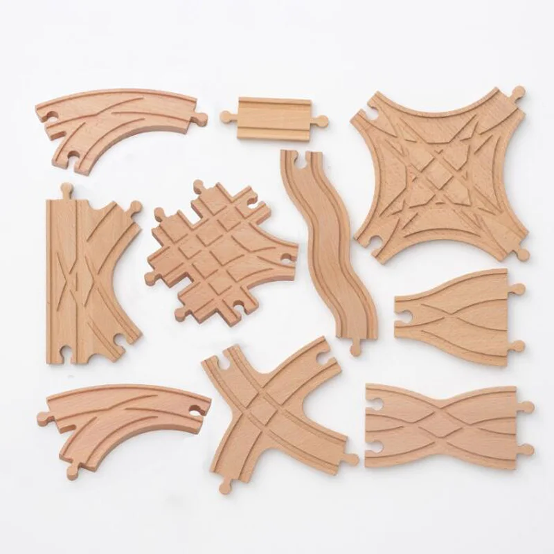 New Wood Train Track Accessories Wooden Train Track Pieces Train Track Compatible with Most Toy Train Railroad