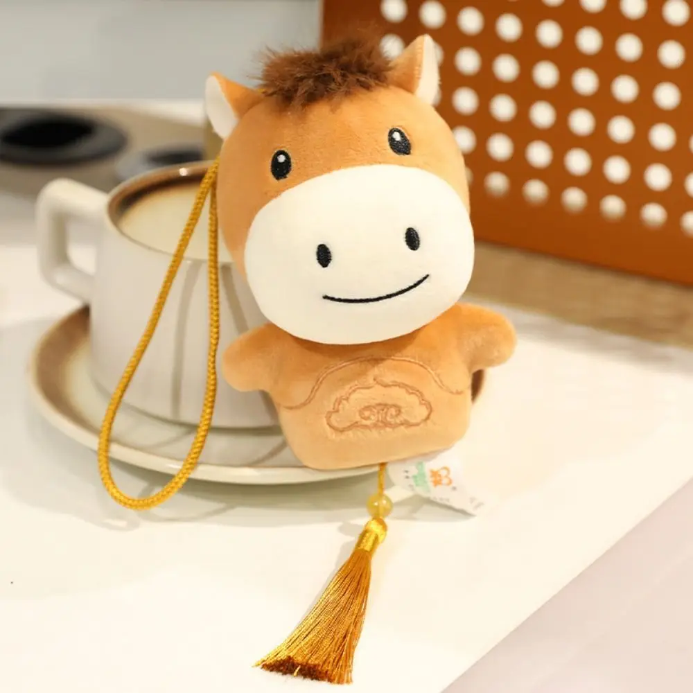 Grappige schattige knuffeldier paard pluche pop zachte Kawaii Chinees Nieuwjaar cadeau pluizig 12 cm pluche paard pop hanger verjaardagscadeau