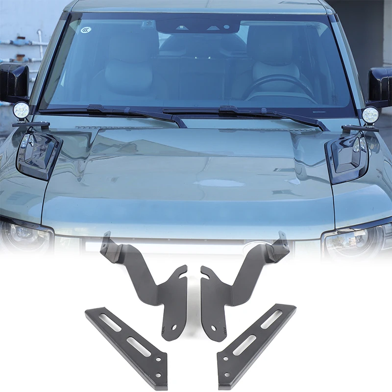 

For Land Rover Defender 90 110 130 2020-2025+ Carbon Steel Black Car Hood Searchlight LED Spotlight Bracket Trim Accessories