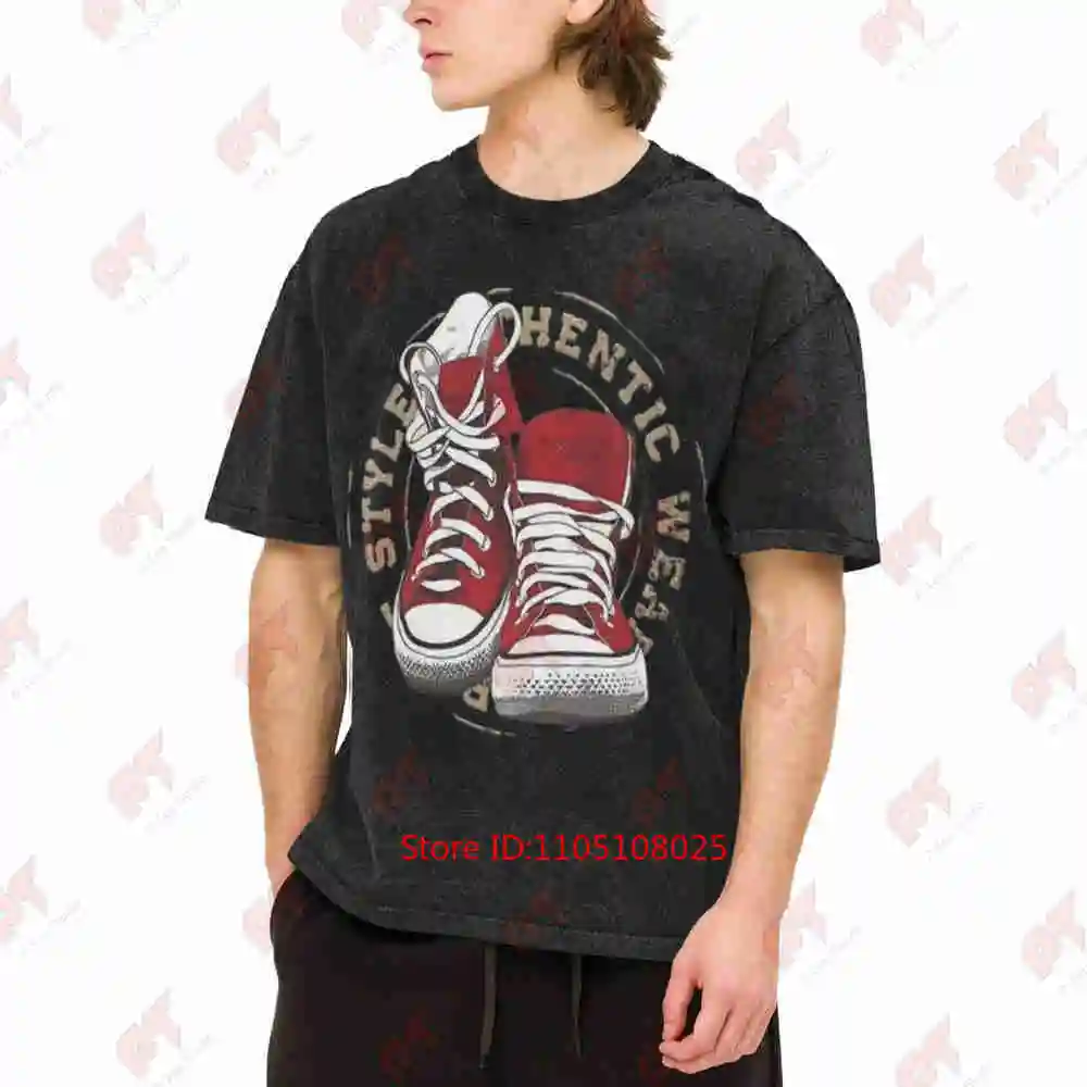 Red White Sneaker Streetwear Vintage Washed Tee Pure Cotton T-Shirt