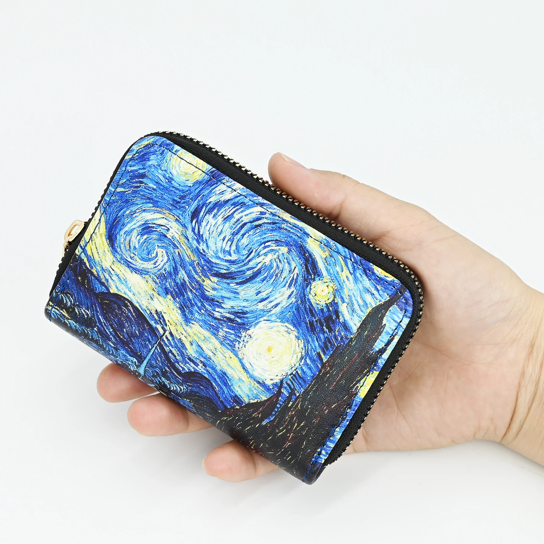 One-Piece 11-Card Slot Large-Capacity Card Holder Van Gogh Starry Sky Convenient Id Coin Purse