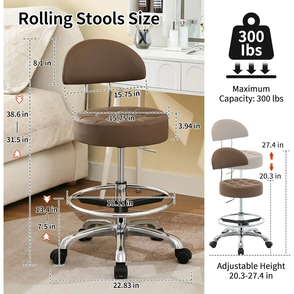 كرسي لمصفف الشعر (ارتفاع قابل للتعديل 20-27 بوصة) مقعد مع عجلات هادئة ومسند للقدمين مقعد جيتار مريح لـ L #2