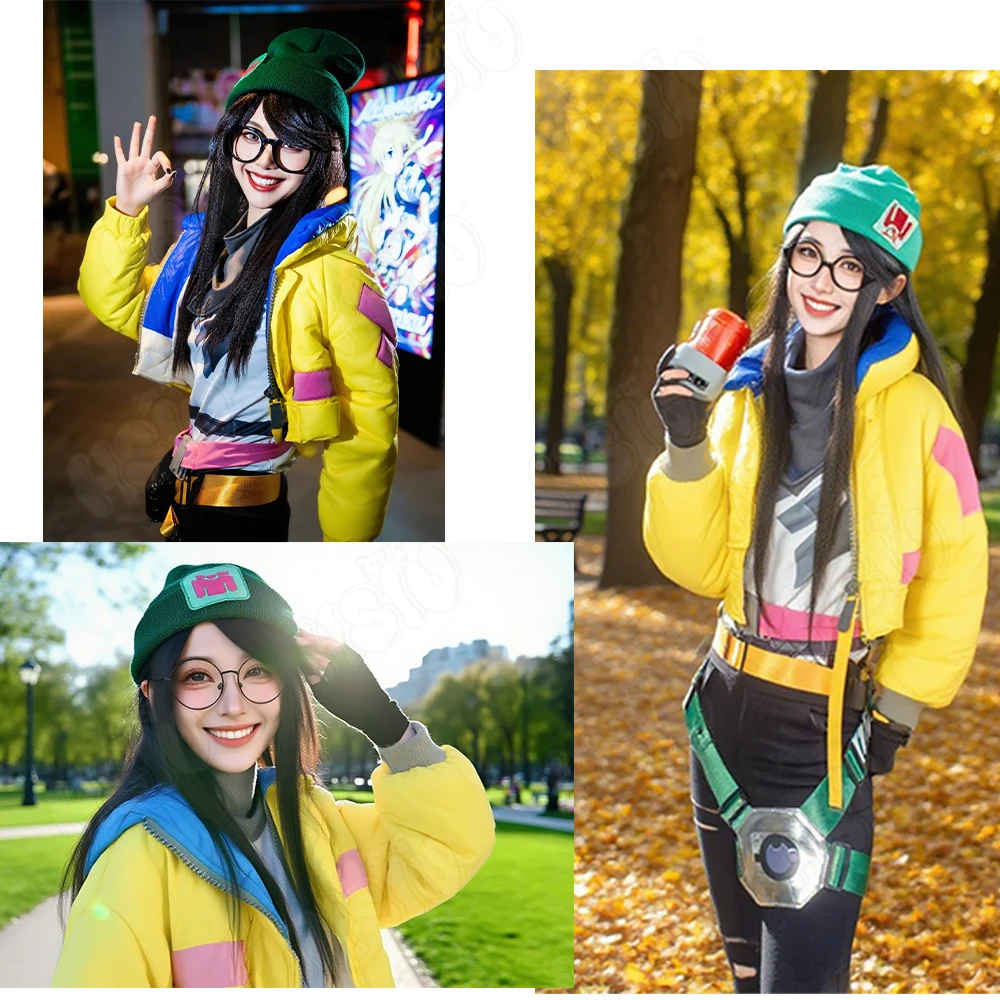 Killjoy Cosplay perruque HSIU 60 CM de long cheveux noirs perruque synthétique + bonnet de perruque perruque de fête Halloween perruque jeu VALORANT Killjoy Cosplay perruque
