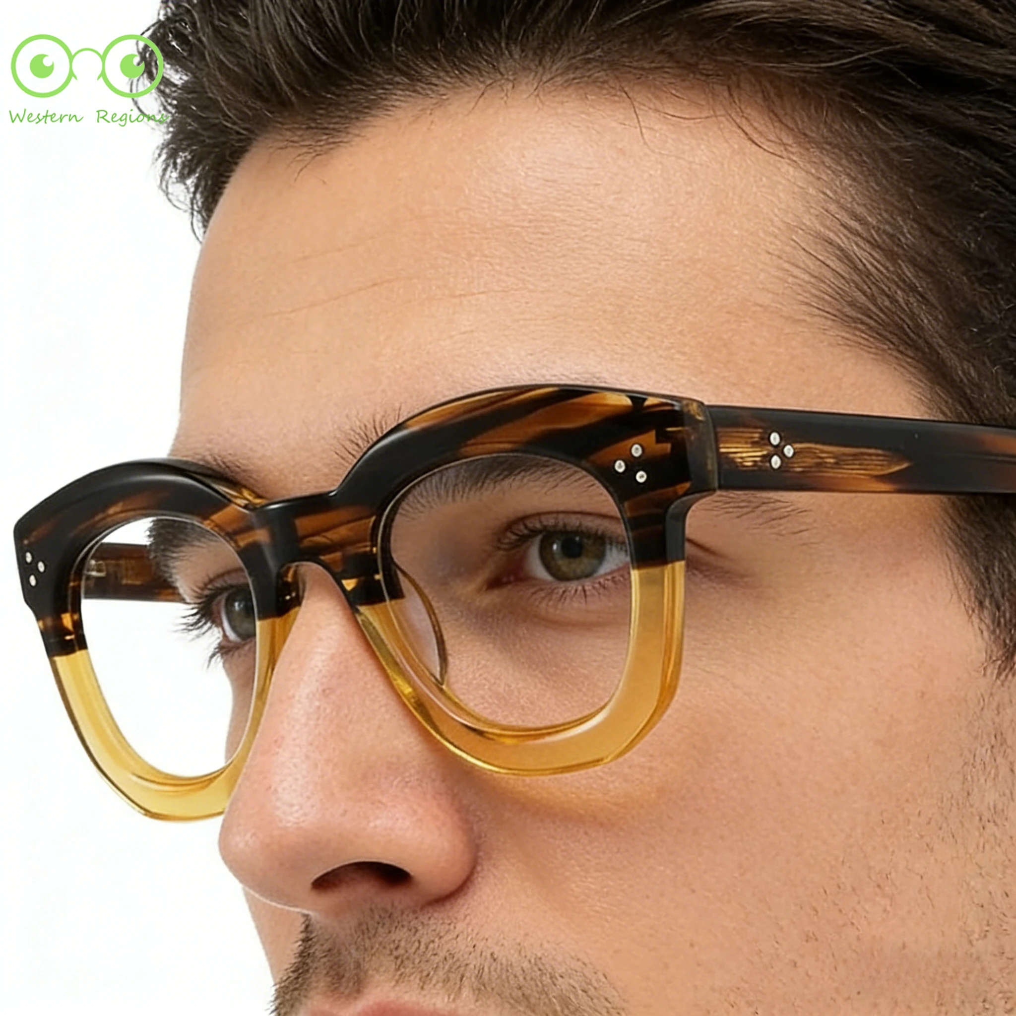 Óculos de Acetato Artesanais de Alta Qualidade para Mulheres, Estilo Irregular, Personalizados, Retro, com Armação Grossa em Patchwork para Homens