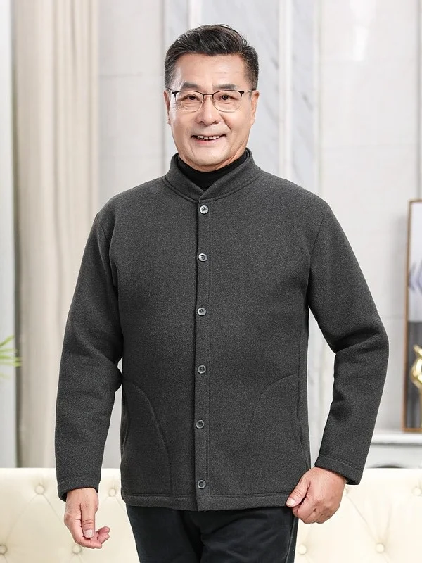 ملابس شتوية من Thiened Fce مبطنة بياقة واقفة من القطن Jaet للرجال في منتصف العمر والأب ملابس مخملية دافئة...