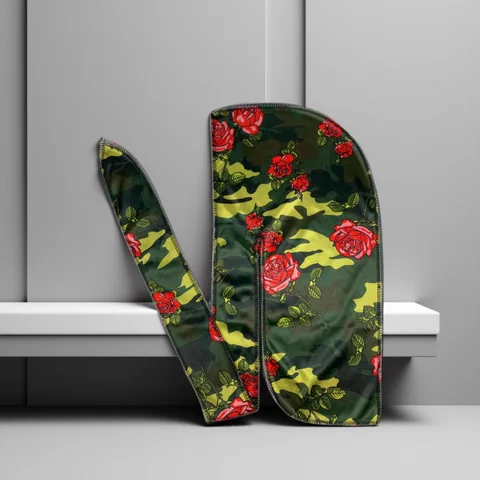 New Camo Print Silk Durag Bandanas for Men Silky Durags Long Tail Wave Cap Head Scarf Women Hat Headwrap Durag