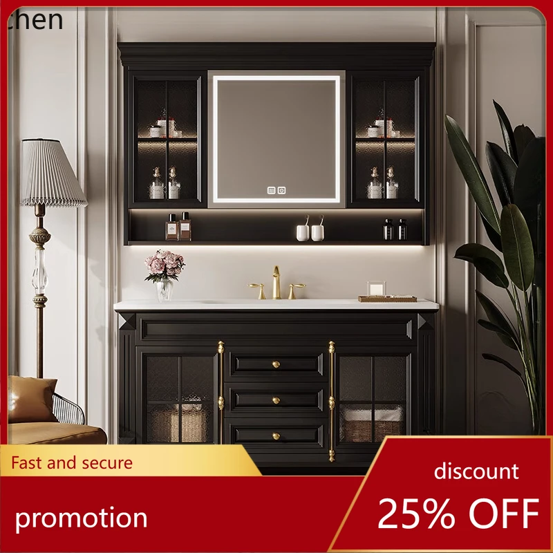 ZML bathroom cabinet combination retro bathroom rock slab integrated washing table hand washbasin floor cabinet