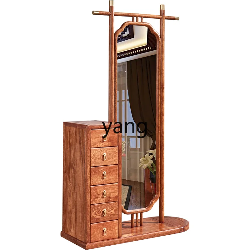 

LTT Chinese mahogany floor-to-ceiling hanger Solid wood bedroom coat rack Full body rotating full-length mirror