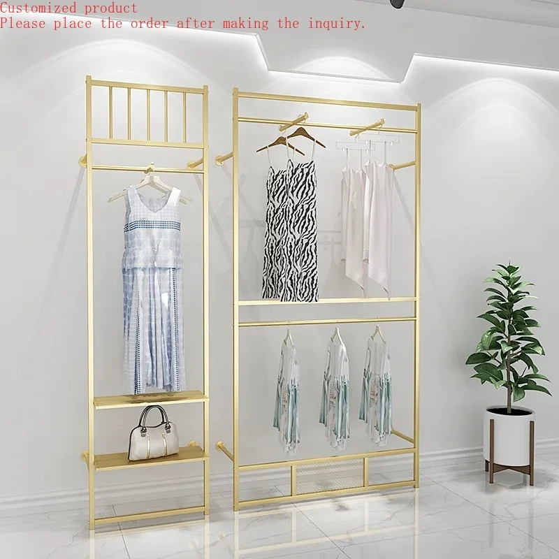 Metal Garment Organizer Rod Wall Gold Ceiling Lady Clothing Rack Clothes Display Rack