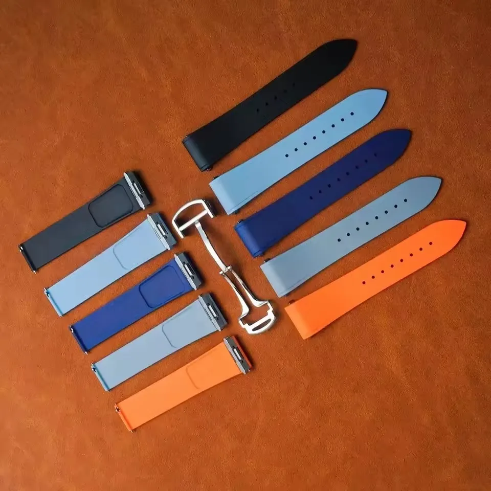 Ajuste perfecto para Cartier Santos FKM correa de reloj de goma L M Quick Relese diseño Original de hebilla de mariposa para mujeres y hombres