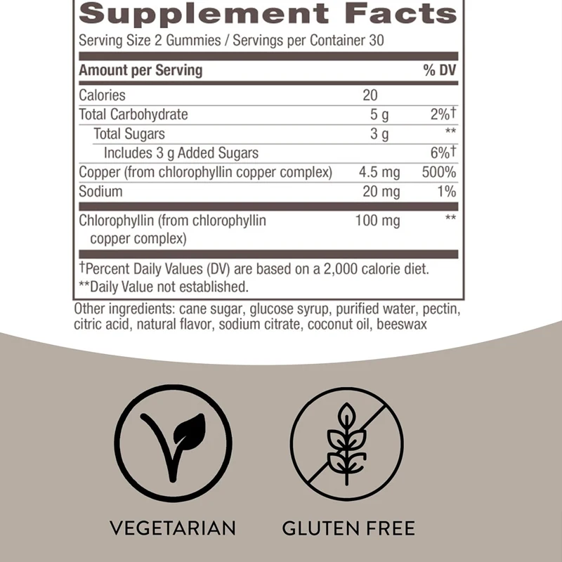 Chlorophyll gummies, internal deodorant *, support skin health and body detoxification *, orchard fruit flavor, 60 gummies