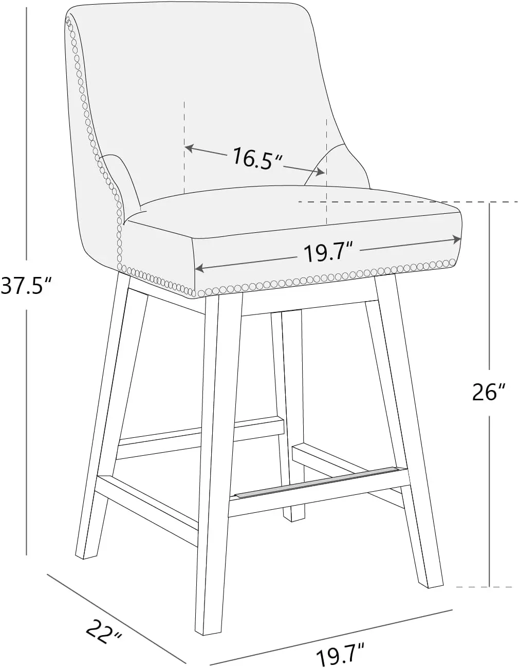 CHITA Taburetes de bar giratorios con altura de mostrador, certificación FSC, taburetes de bar tapizados con altura de asiento de 26" de alto, juego de 2, tela en marfil