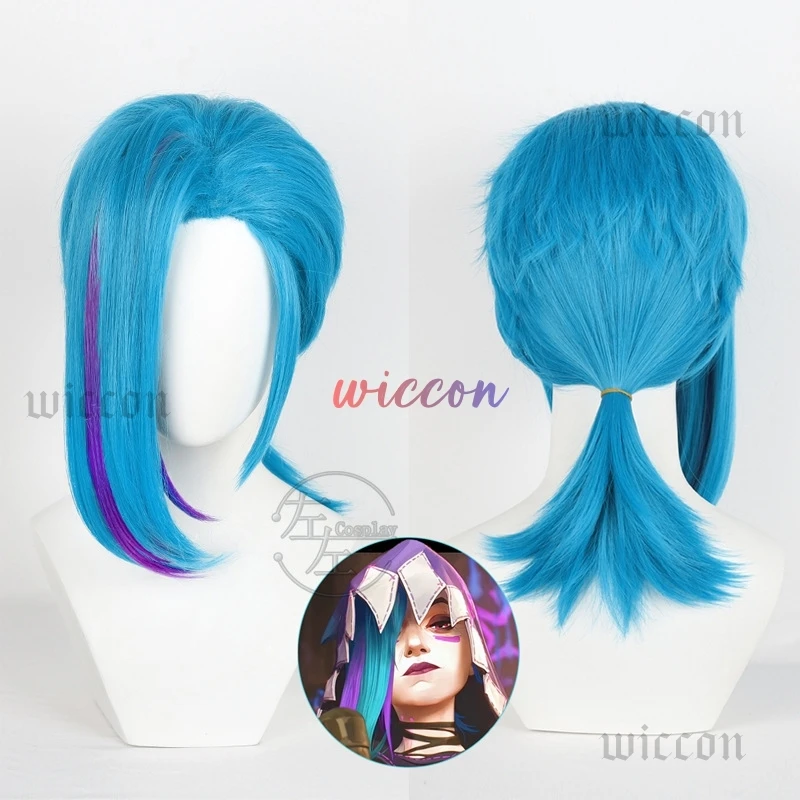 Arcane Season 2 Jinx Front Lace Wig Game Cosplay Women Blue 45cm Bangs Short Heat Resistant Hair Jinx Cosplay Free Cap Halloween